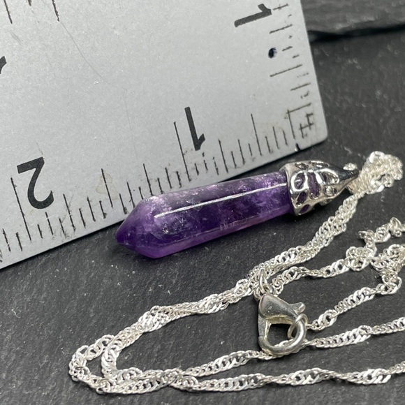 Purple Amethyst Crystal Pendant Necklace - Picture 12 of 12